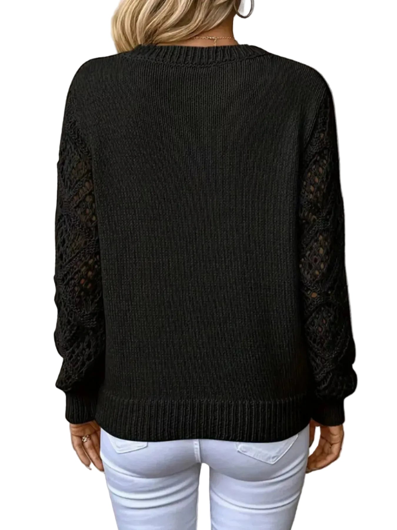 V-Neck Crochet Sleeve Sweater The Nichole Collection - Official Site