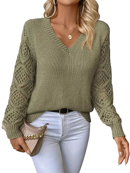 V-Neck Crochet Sleeve Sweater The Nichole Collection - Official Site