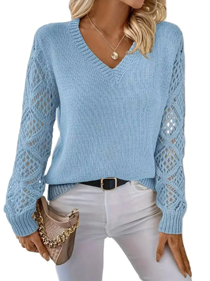 V-Neck Crochet Sleeve Sweater The Nichole Collection - Official Site
