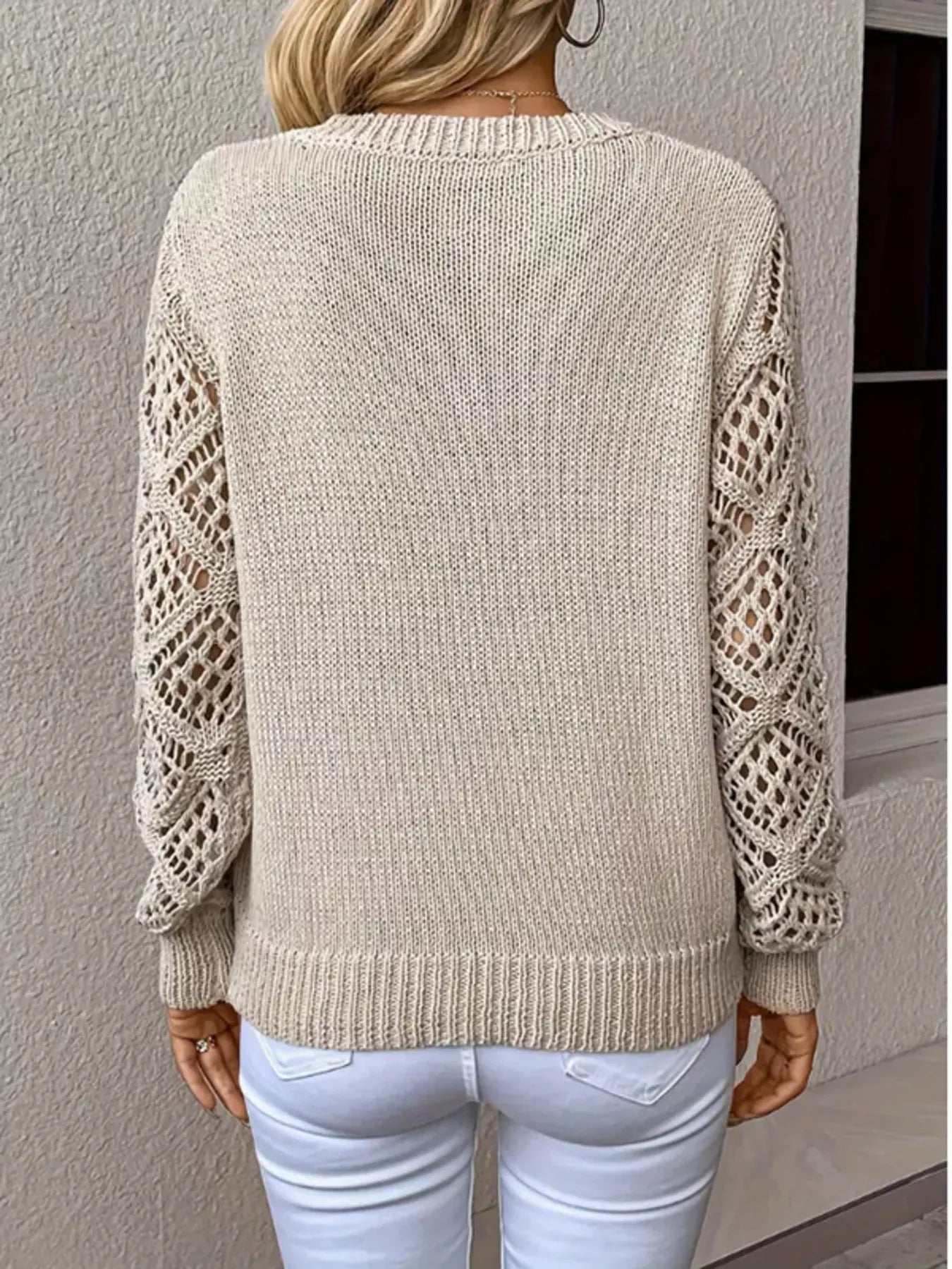 V-Neck Hollow-Out Sleeve Knit Sweater Sweaters The Nichole Collection