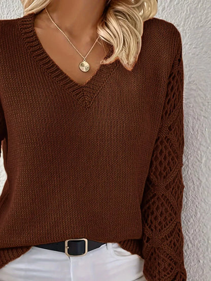 V-Neck Hollow-Out Sleeve Knit Sweater Sweaters The Nichole Collection