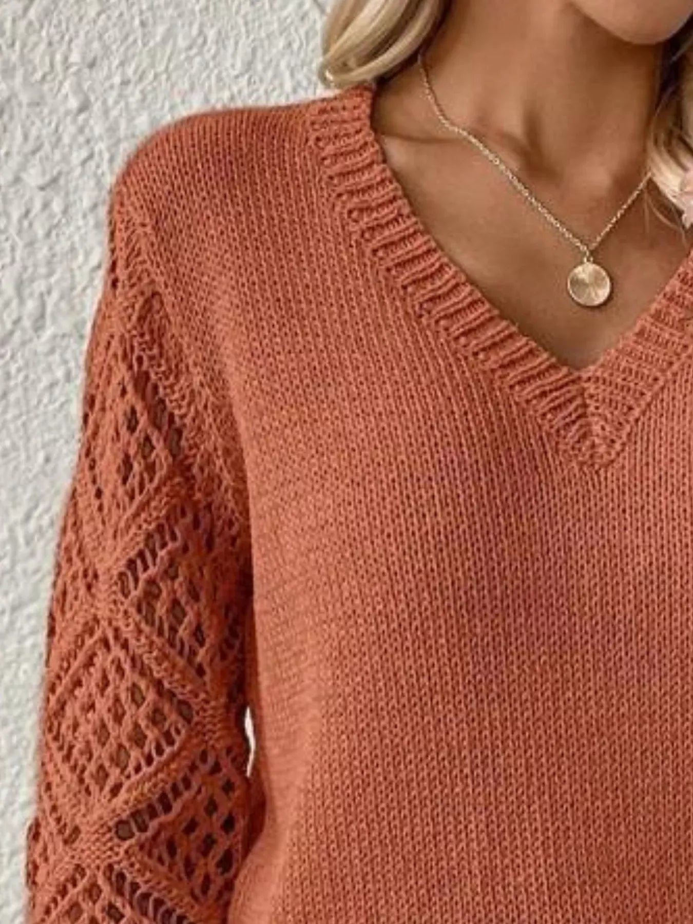 V-Neck Hollow-Out Sleeve Knit Sweater Sweaters The Nichole Collection