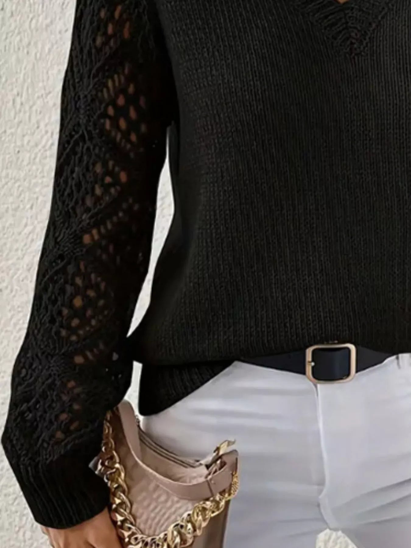 V-Neck Hollow-Out Sleeve Knit Sweater Sweaters The Nichole Collection
