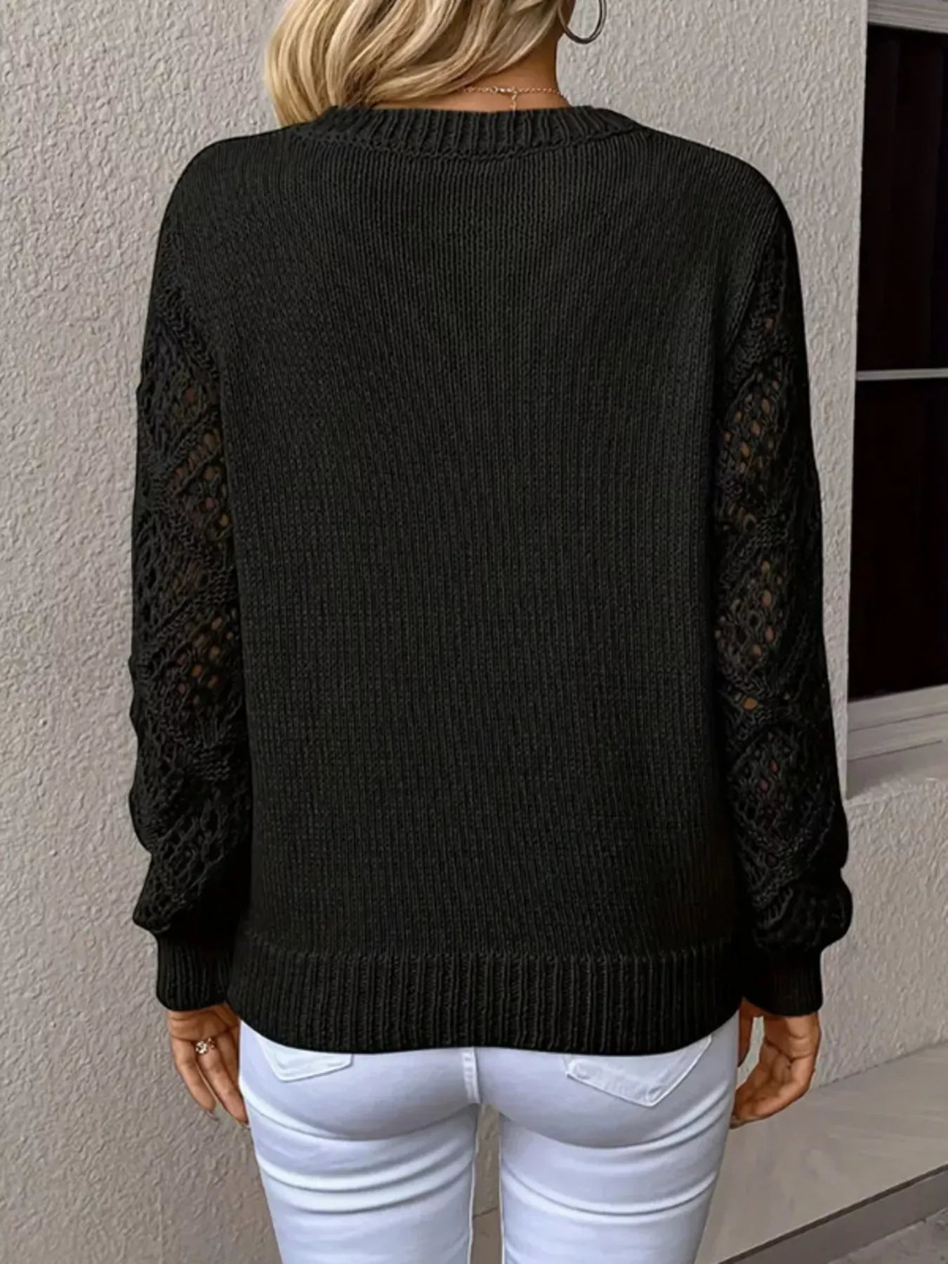 V-Neck Hollow-Out Sleeve Knit Sweater Sweaters The Nichole Collection