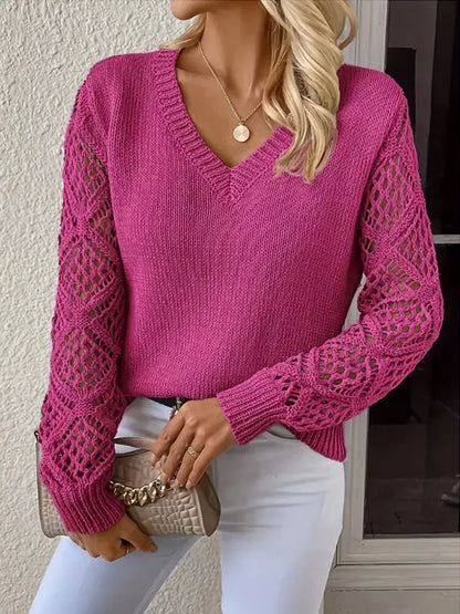 V-Neck Hollow-Out Sleeve Knit Sweater Sweaters The Nichole Collection