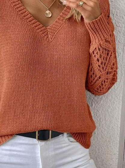 V-Neck Hollow-Out Sleeve Knit Sweater Sweaters The Nichole Collection