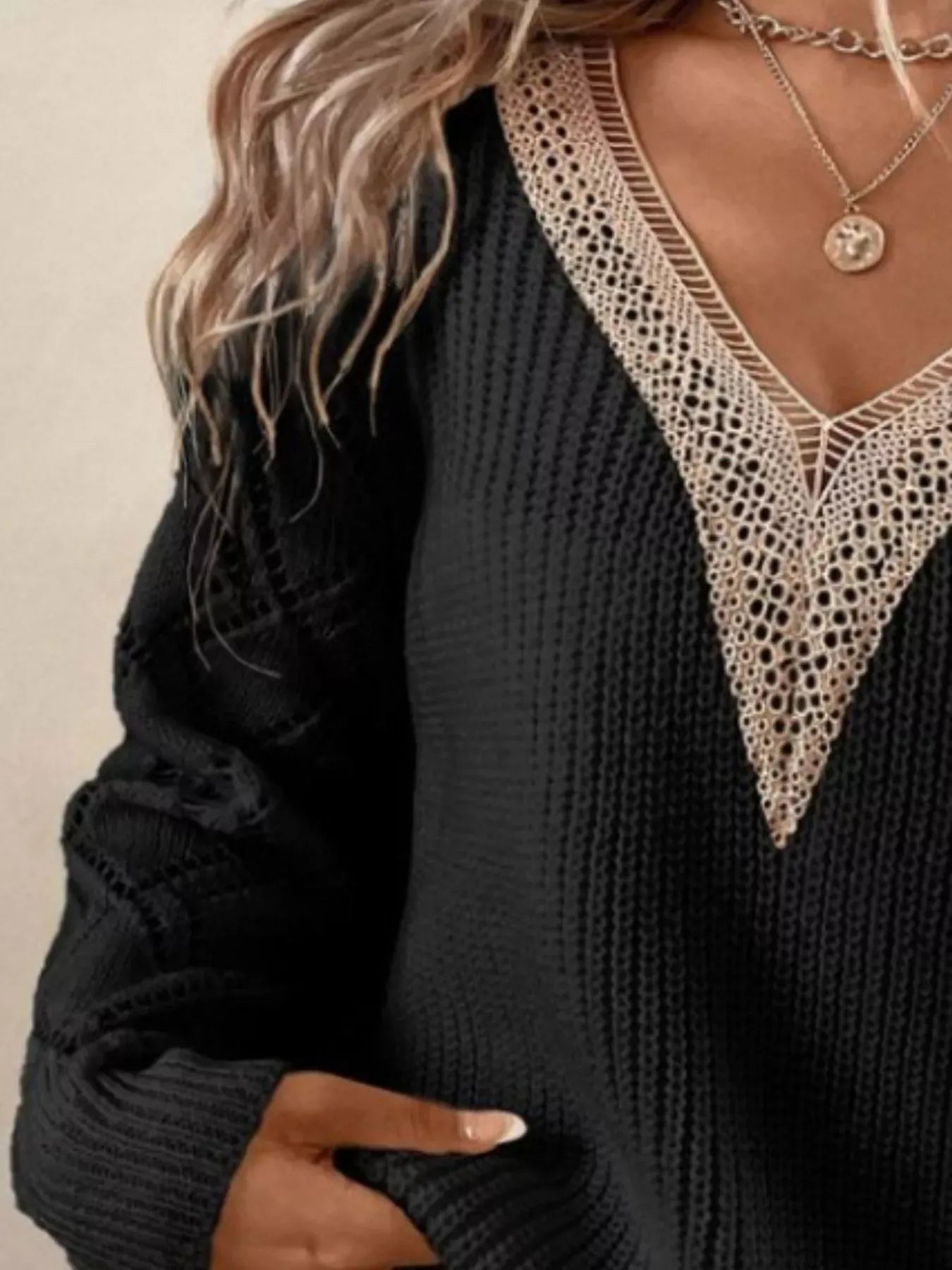 V-Neck Openwork Knit Sweater The Nichole Collection - Official Site
