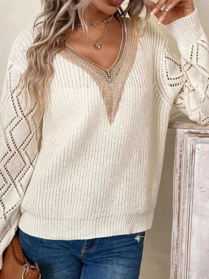 V-Neck Openwork Knit Sweater The Nichole Collection - Official Site