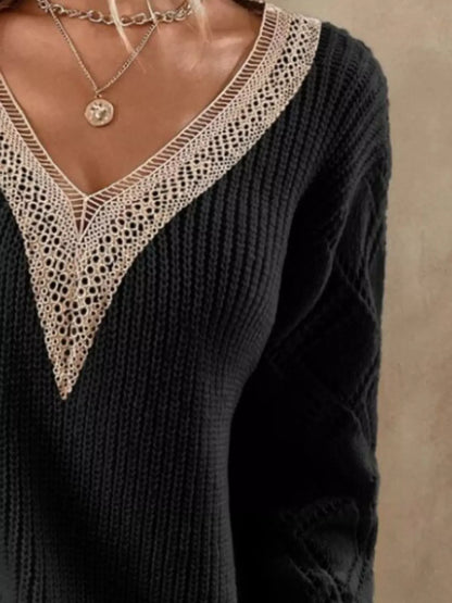 V-Neck Openwork Knit Sweater The Nichole Collection - Official Site