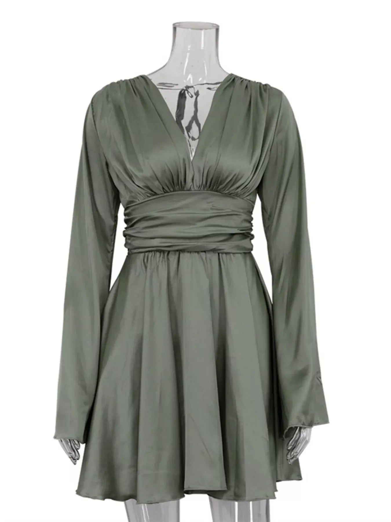 V-Neck Satin Mini Dress with Flowy Sleeves | The Nichole Collection