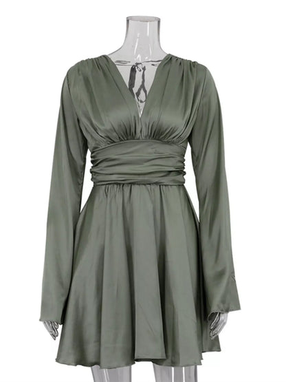 V-Neck Satin Mini Dress with Flowy Sleeves | The Nichole Collection