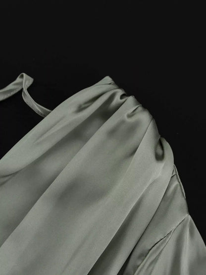 V-Neck Satin Mini Dress with Flowy Sleeves | The Nichole Collection