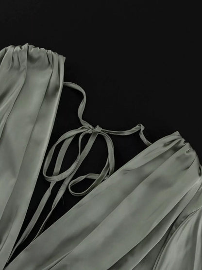 V-Neck Satin Mini Dress with Flowy Sleeves | The Nichole Collection