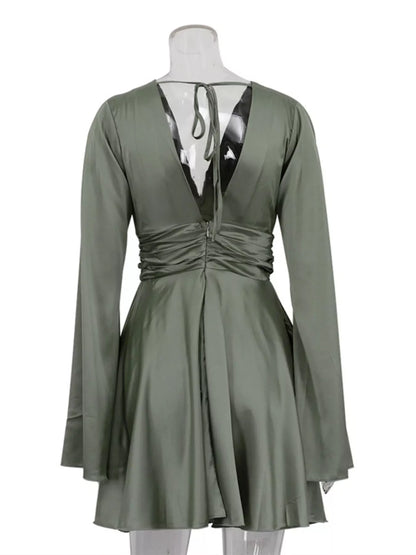V-Neck Satin Mini Dress with Flowy Sleeves | The Nichole Collection