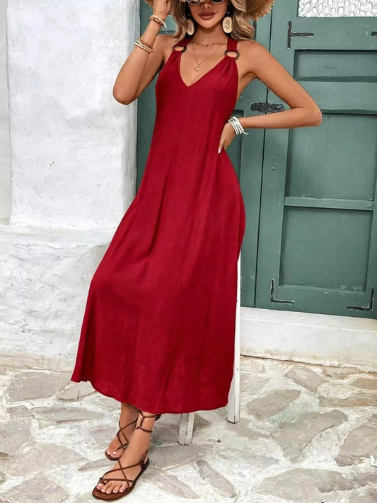 V-Neck Sleeveless Midi Dress Burgundy / XS The Nichole Collection - Official Site