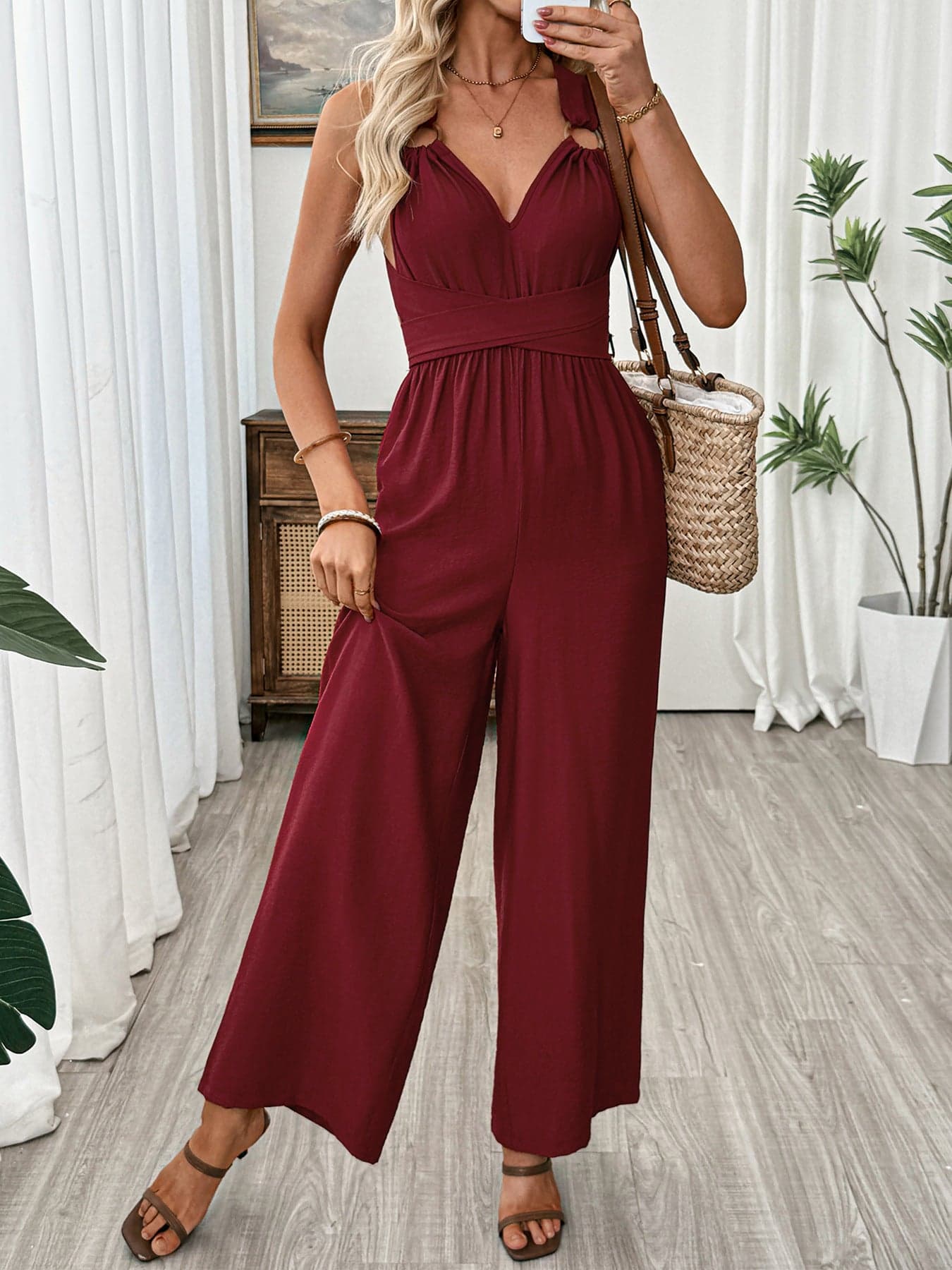 V-Neck Sleeveless Wide Leg Jumpsuit The Nichole Collection