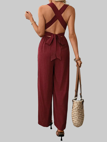 V-Neck Sleeveless Wide Leg Jumpsuit The Nichole Collection