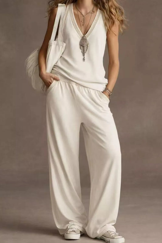 V-Neck Tank and Wide Leg Pants Set The Nichole Collection - Official Site