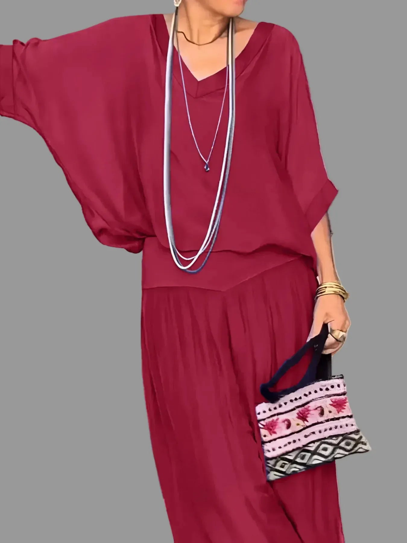 V-Neck Top and Wide Leg Pants Two-Piece Set Women's Sets The Nichole Collection