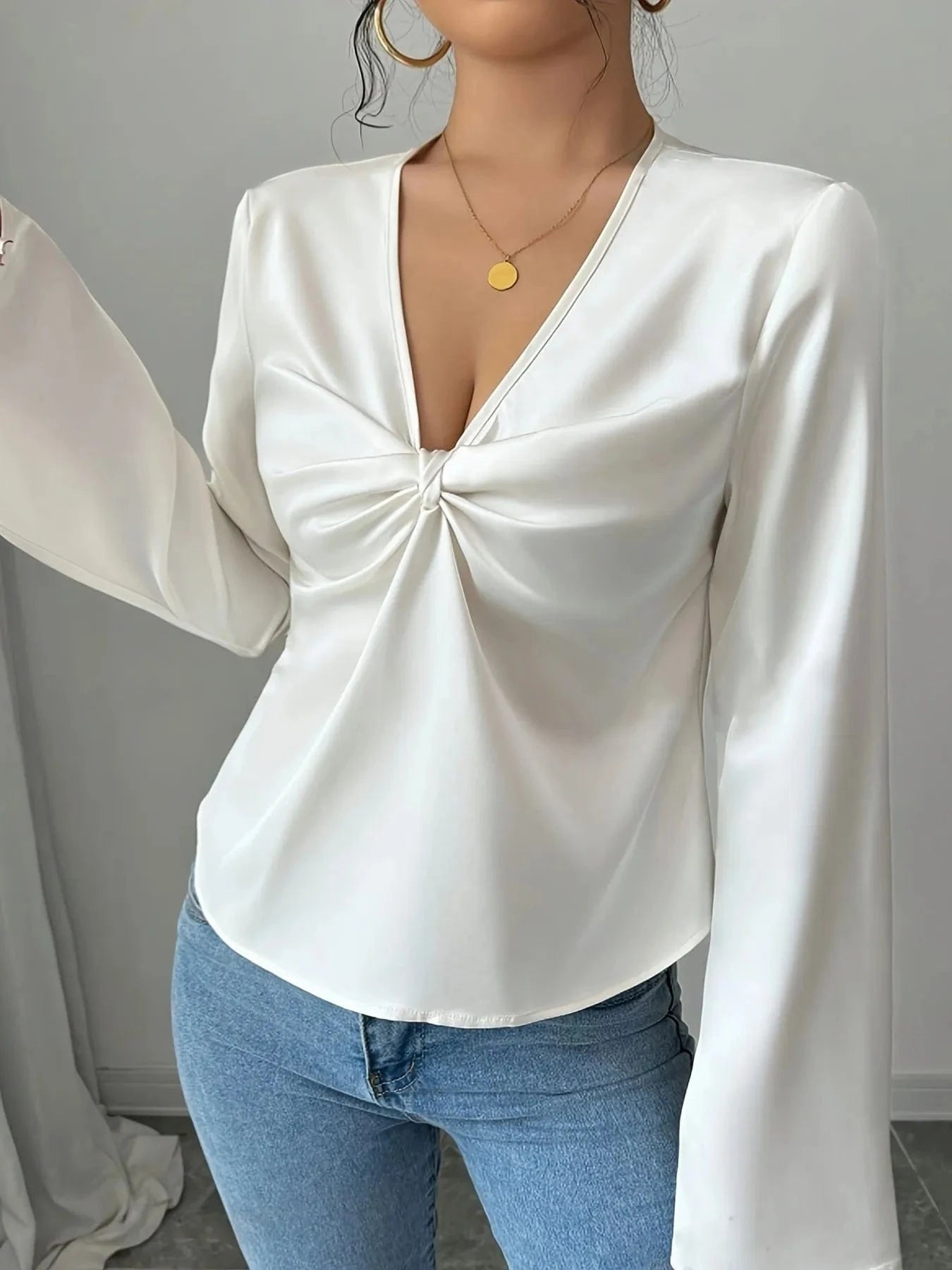 V-Neck Twist Front Long Sleeve Blouse The Nichole Collection