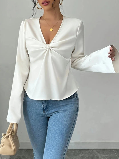V-Neck Twist Front Long Sleeve Blouse The Nichole Collection