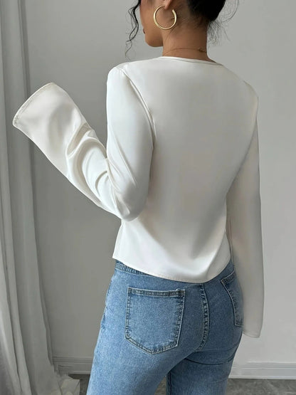 V-Neck Twist Front Long Sleeve Blouse The Nichole Collection