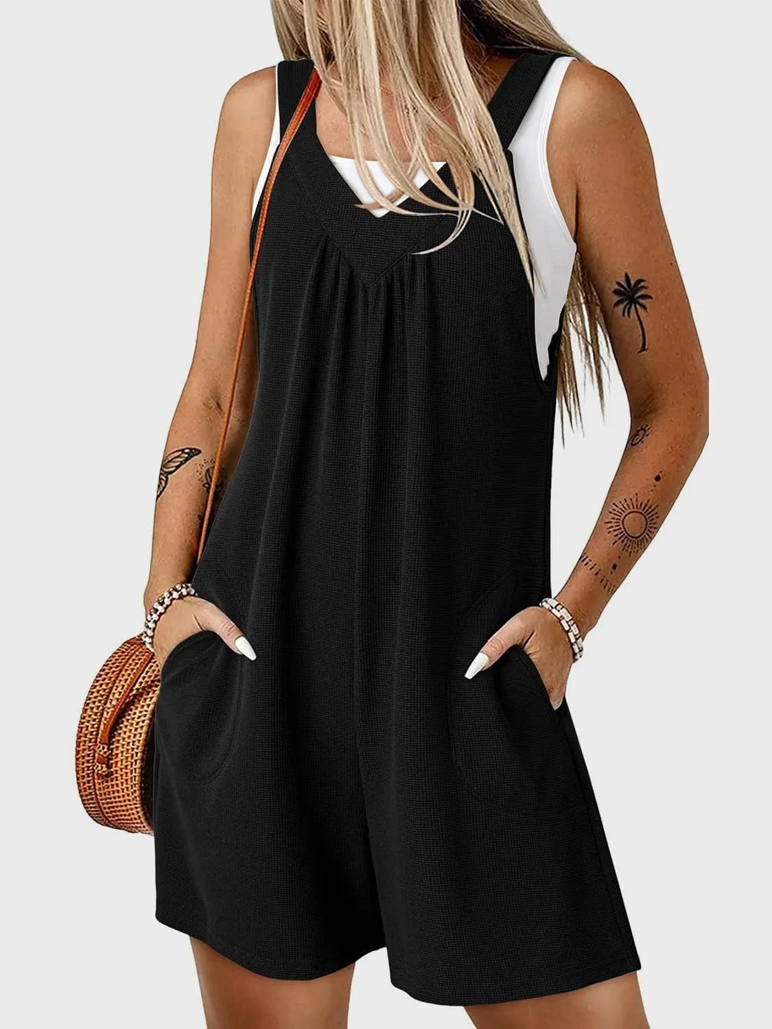 V-Neck Wide Strap Romper Black / S The Nichole Collection