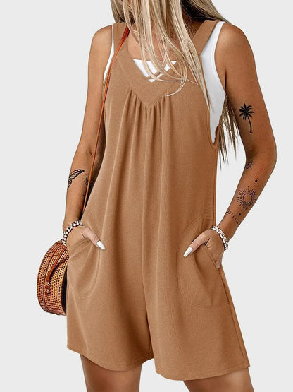 V-Neck Wide Strap Romper Mustard / S The Nichole Collection