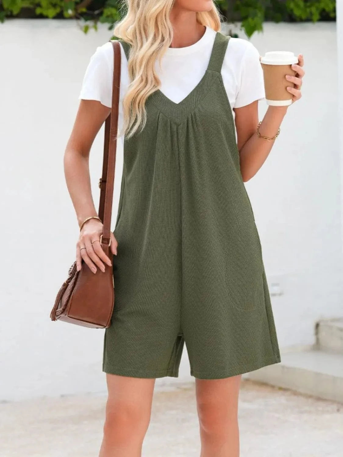 V-Neck Wide Strap Romper The Nichole Collection