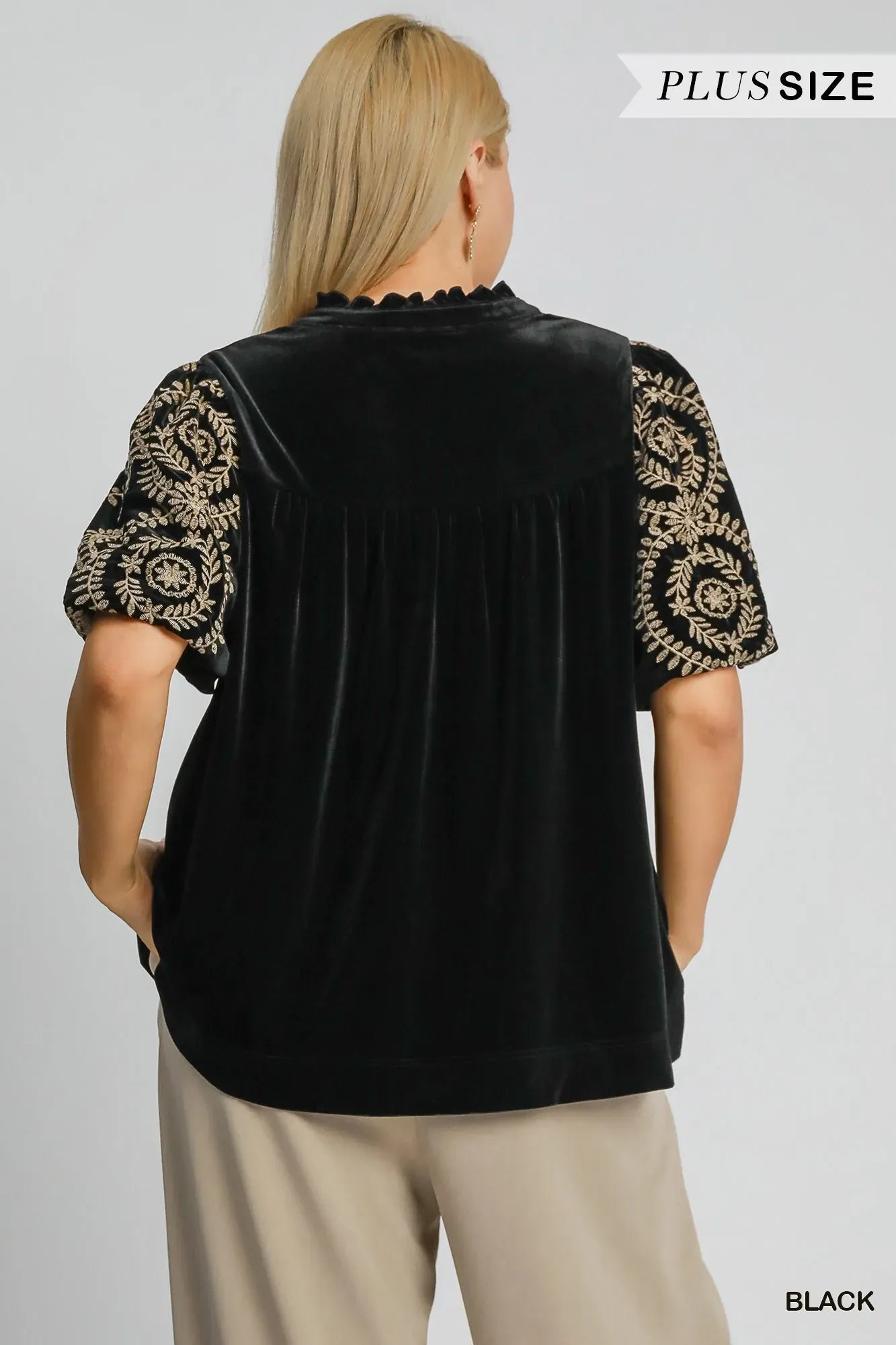 Velvet Blouse with Elegant Embroidered Sleeves Shirts & Tops The Nichole Collection