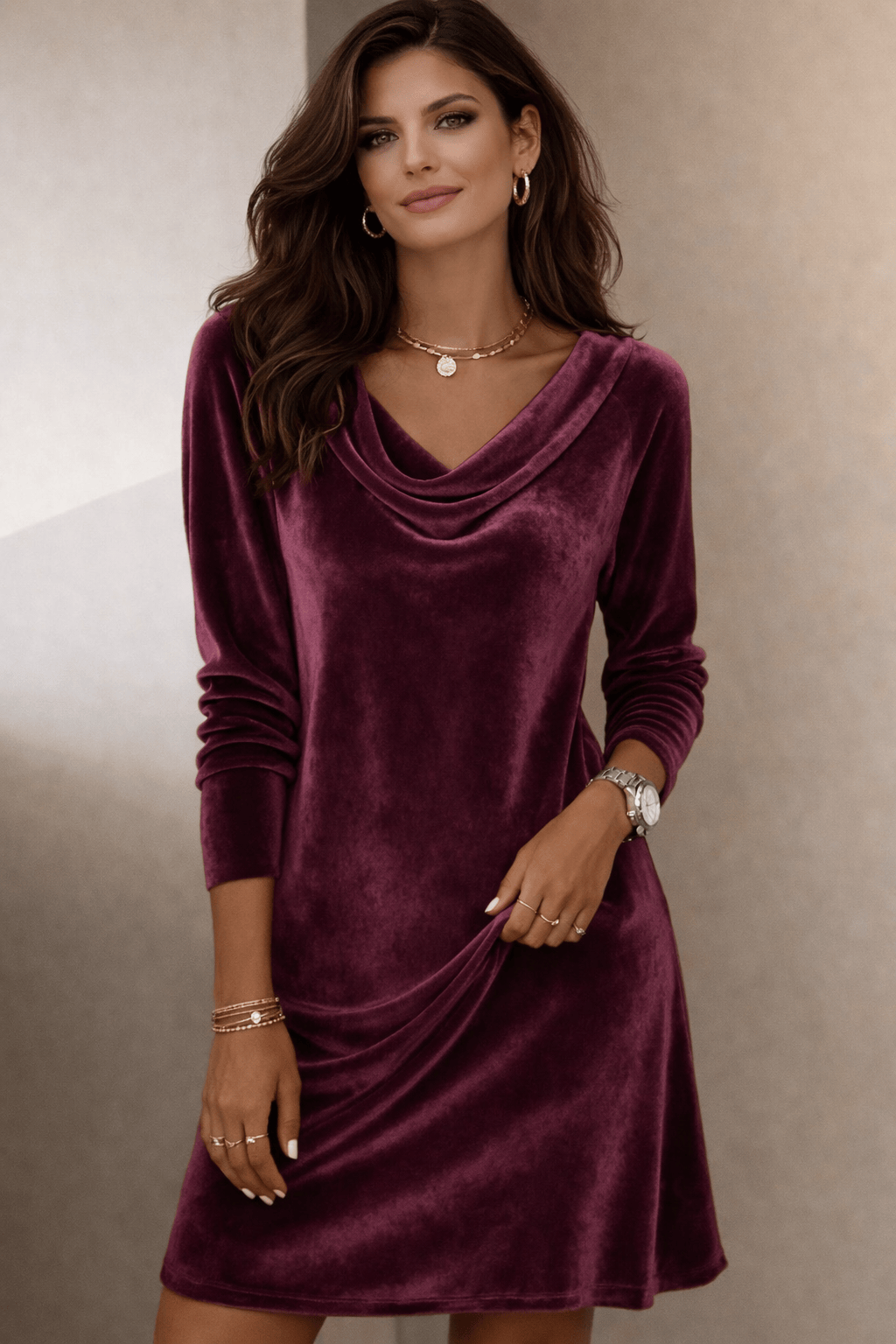 Velvet Cowl Neck Holiday Dress Dresses Purple / S The Nichole Collection