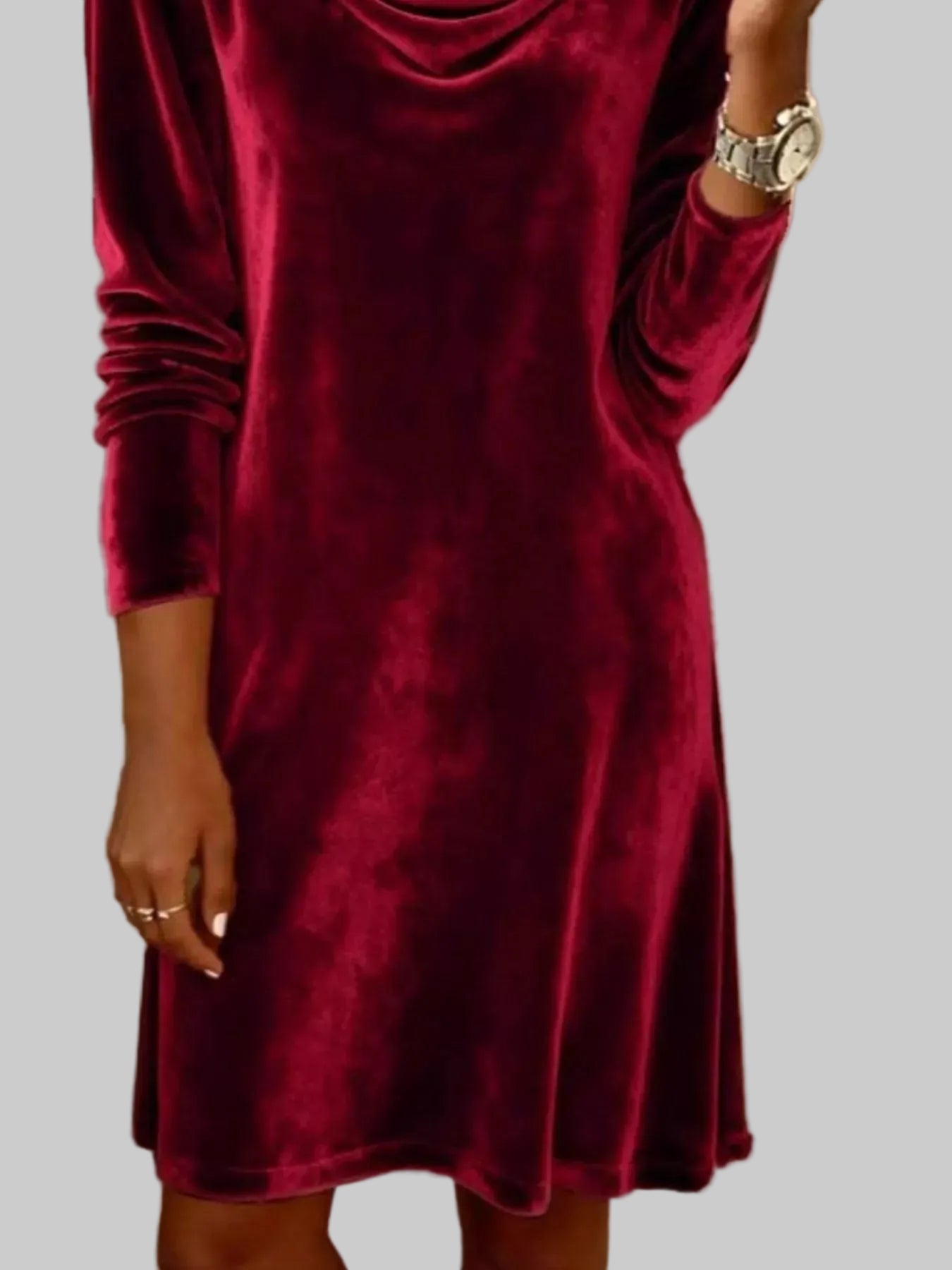 Velvet Cowl Neck Long Sleeve Mini Dress The Nichole Collection