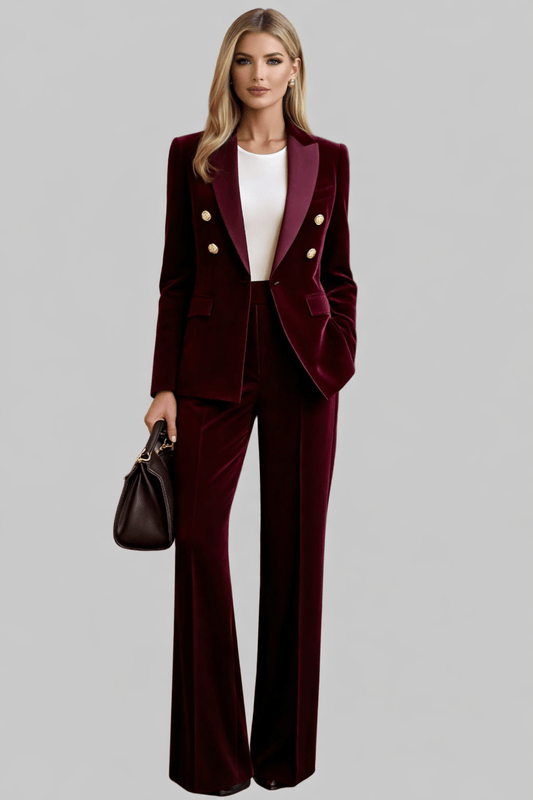 Velvet Elegance Tailored Jacket & Pants Set Women's Sets Deep Purple / S The Nichole Collection