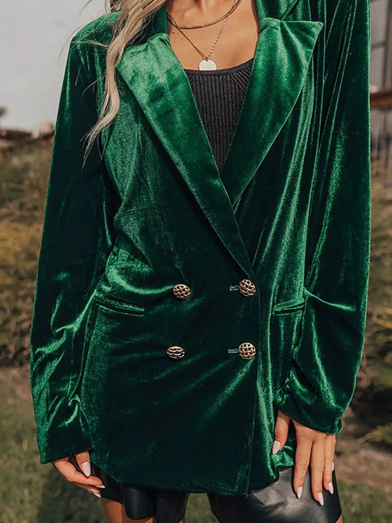 Velvet Lapel Collar Button Up Blazer The Nichole Collection