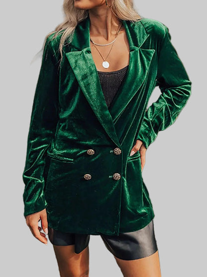 Velvet Lapel Collar Button Up Blazer Dark Green / S The Nichole Collection