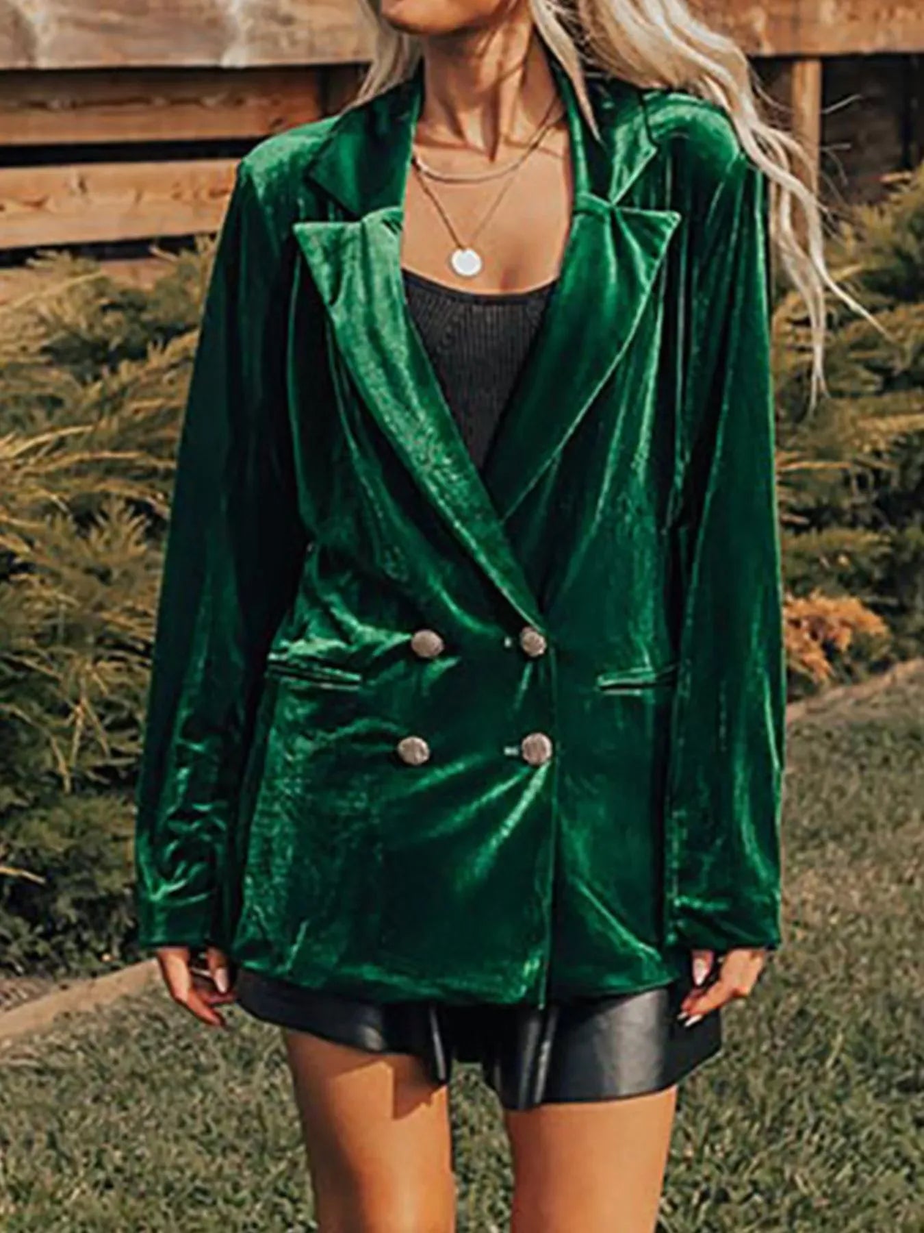 Velvet Lapel Collar Button Up Blazer The Nichole Collection