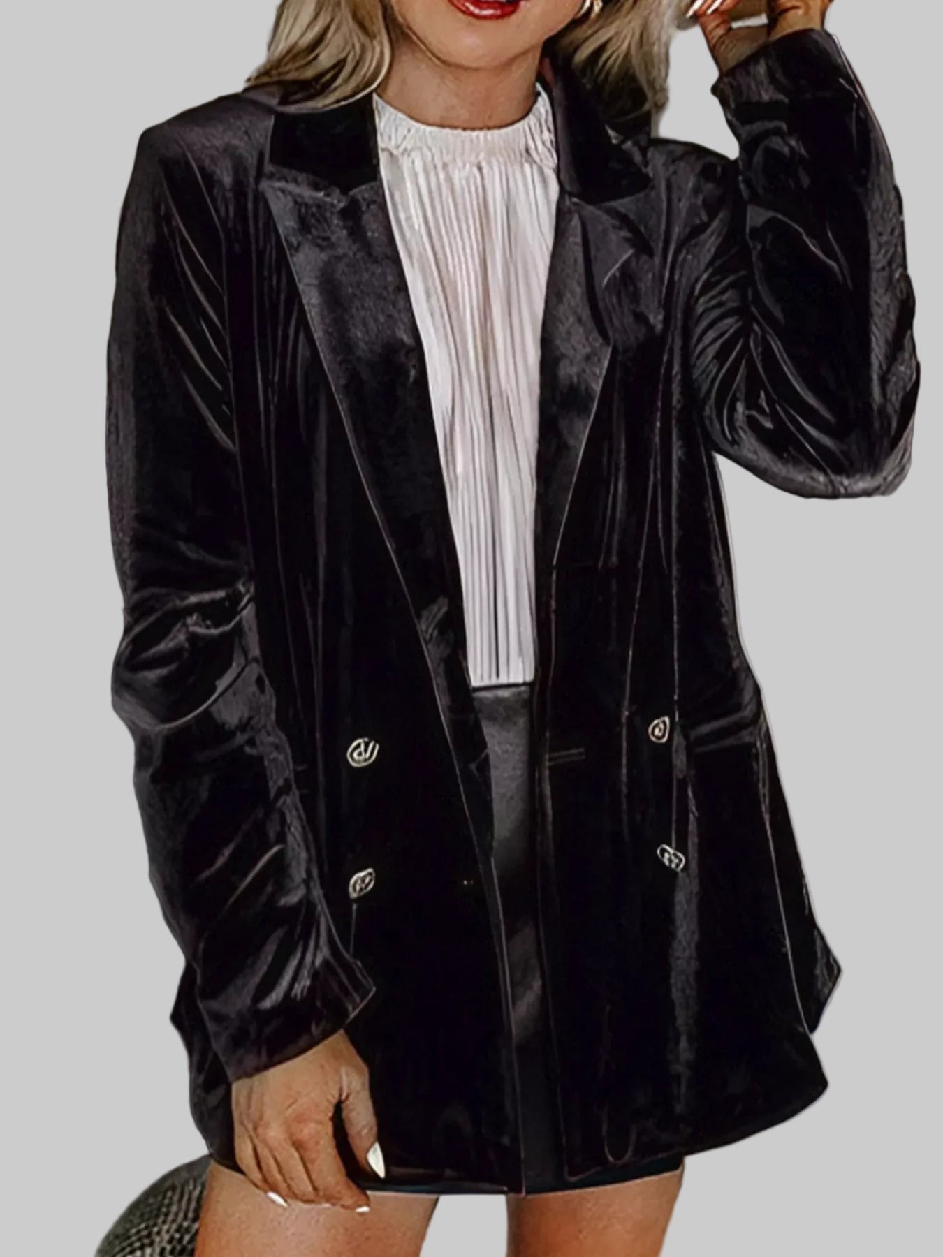 Velvet Lapel Collar Button Up Blazer The Nichole Collection