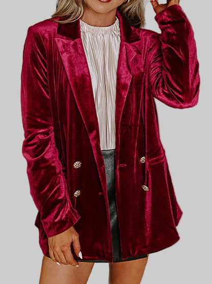 Velvet Lapel Collar Button Up Blazer Burgundy / S The Nichole Collection