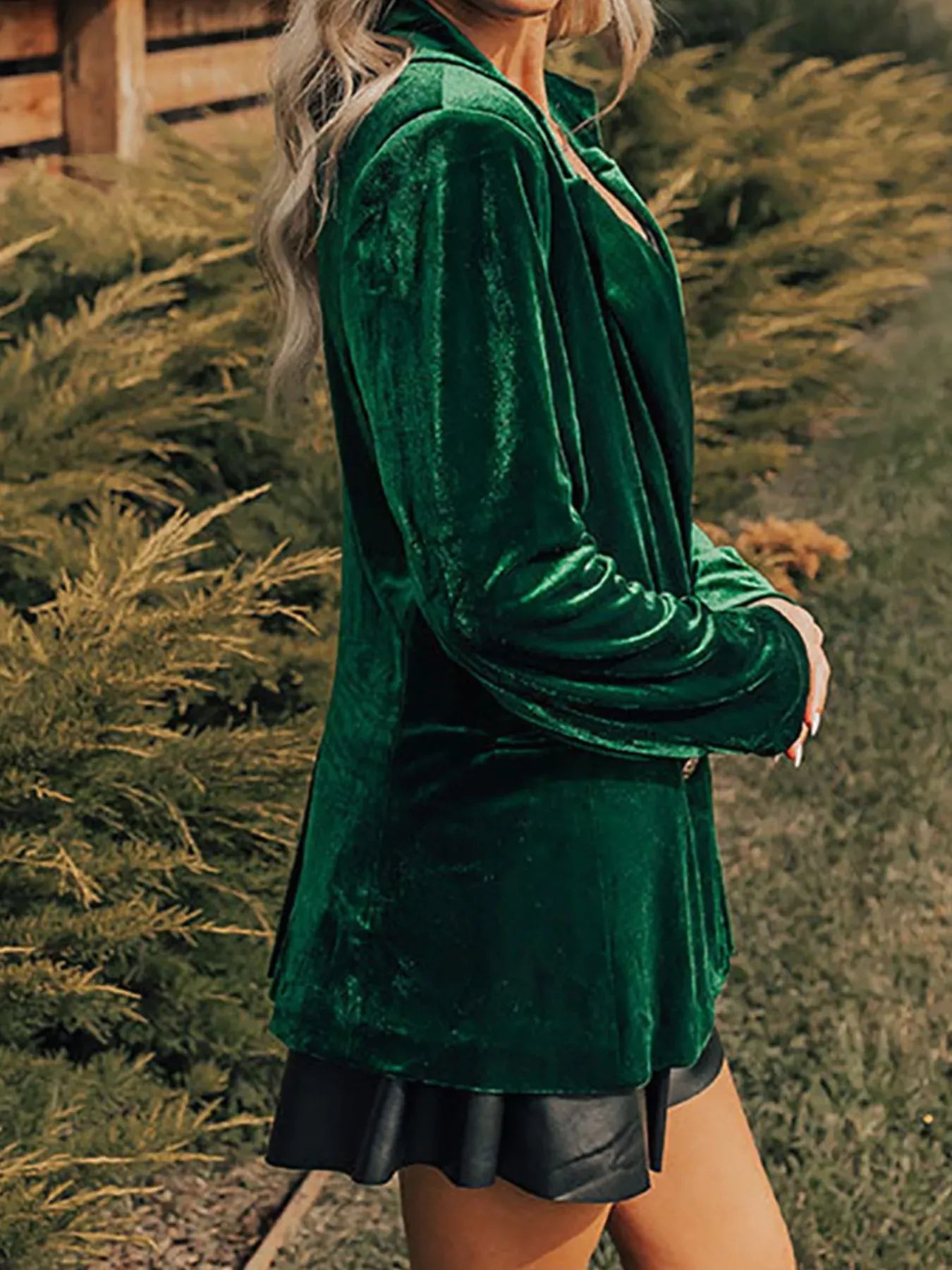 Velvet Lapel Collar Button Up Blazer The Nichole Collection