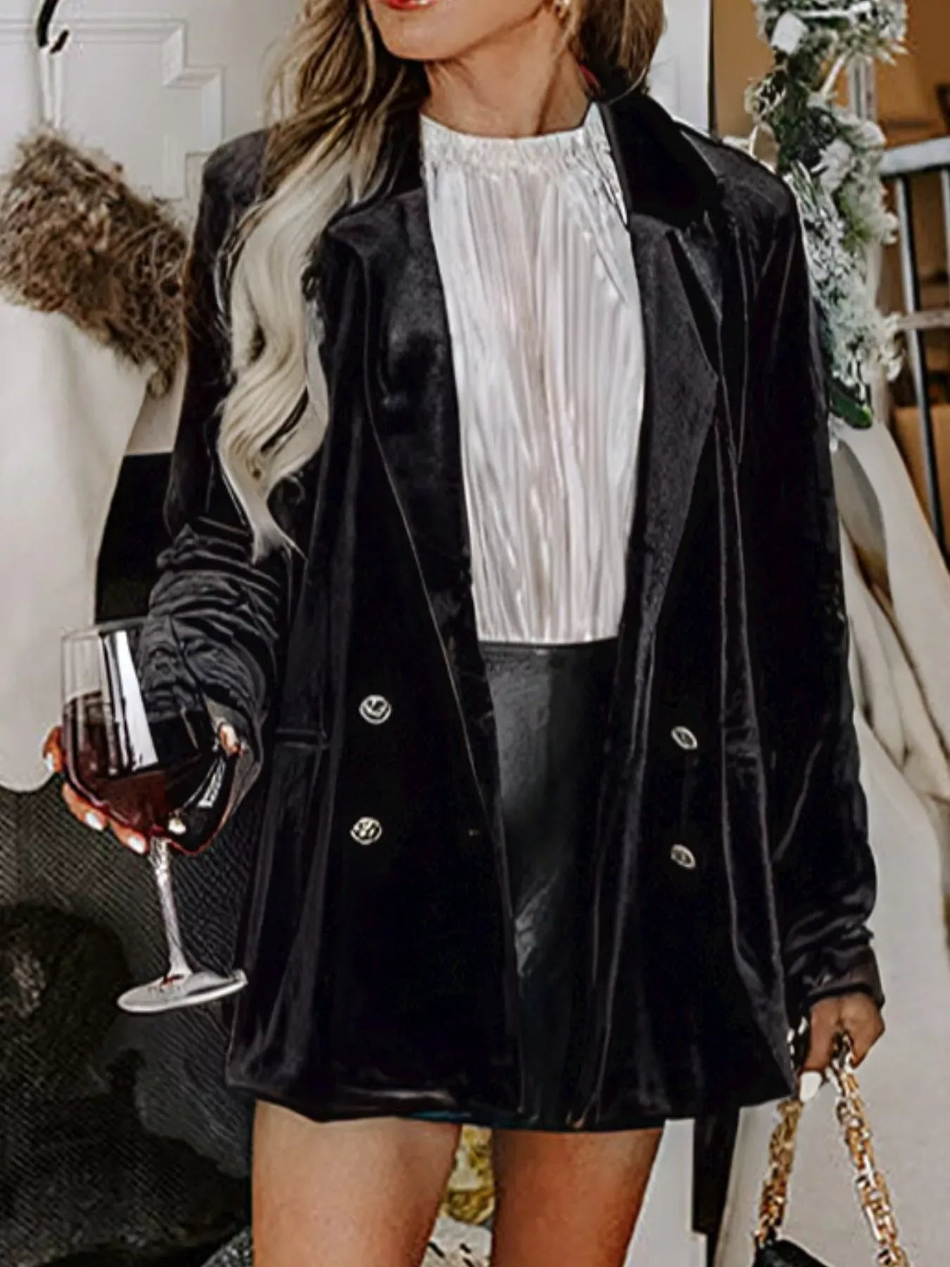 Velvet Lapel Collar Button Up Blazer The Nichole Collection