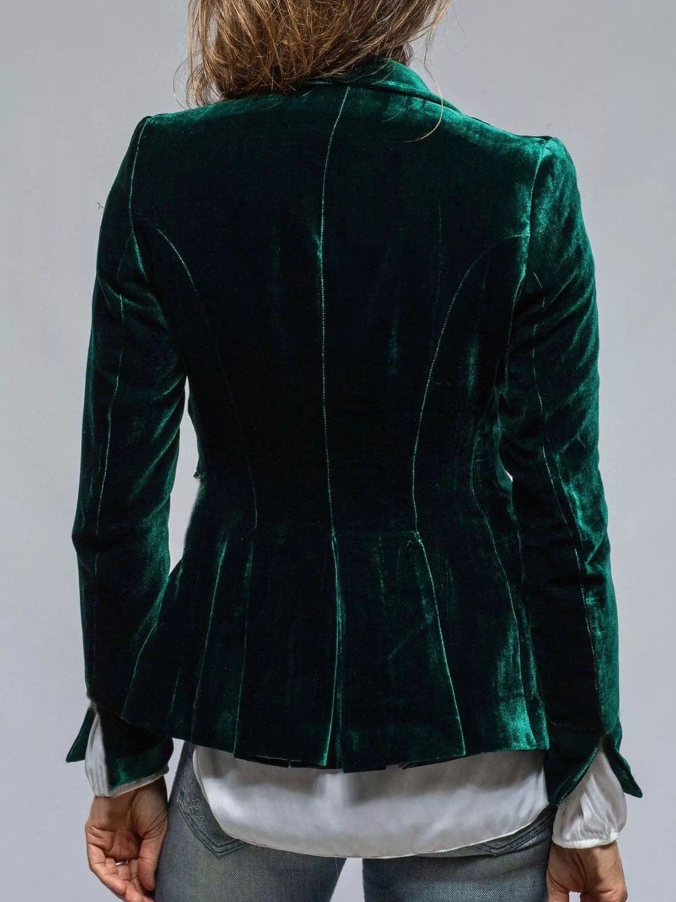 Velvet Lapel Collar Button Up Blazer Trendsi