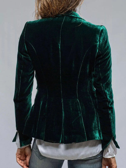 Velvet Lapel Collar Button Up Blazer Trendsi