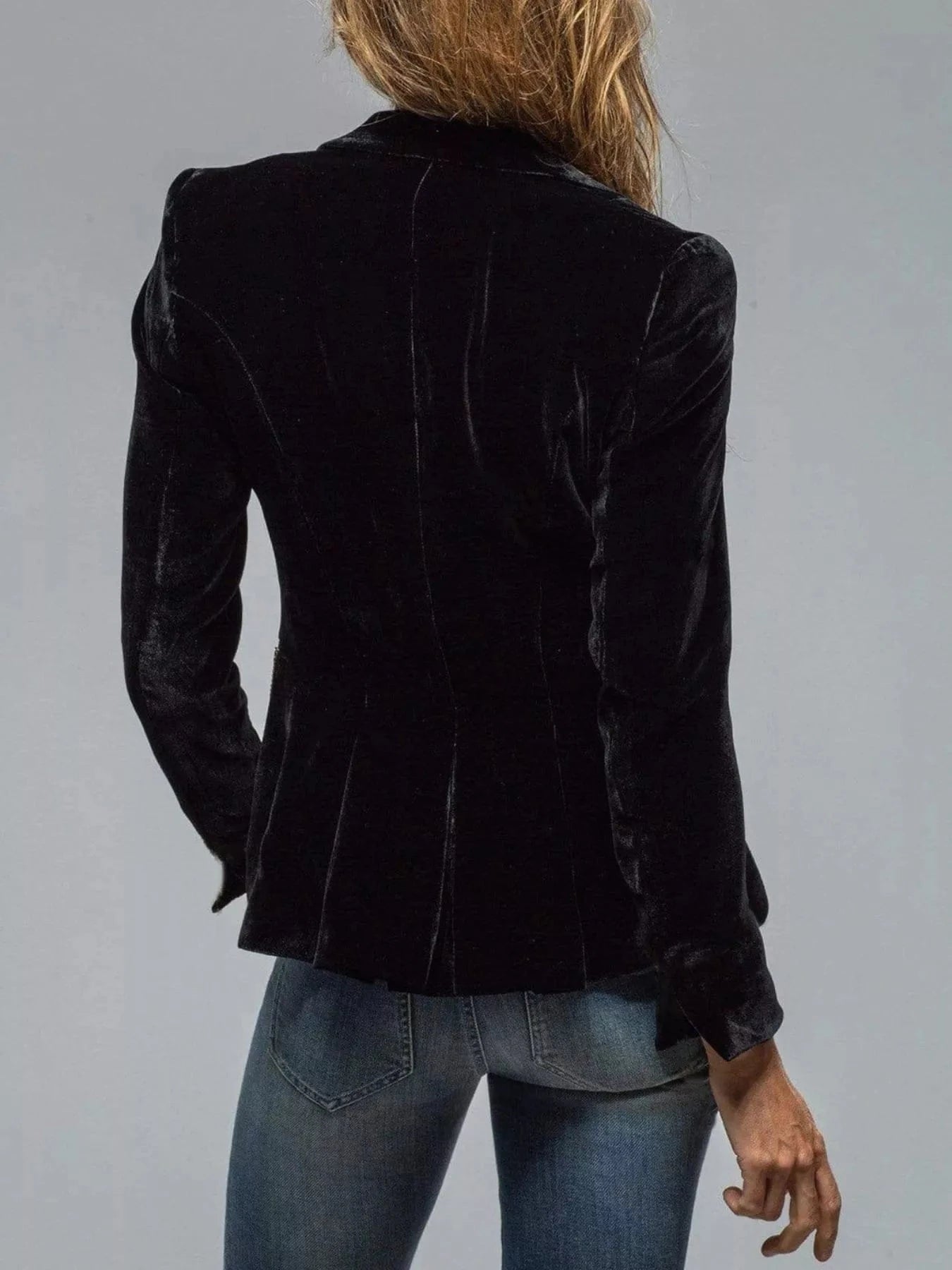 Velvet Lapel Collar Button Up Blazer Trendsi