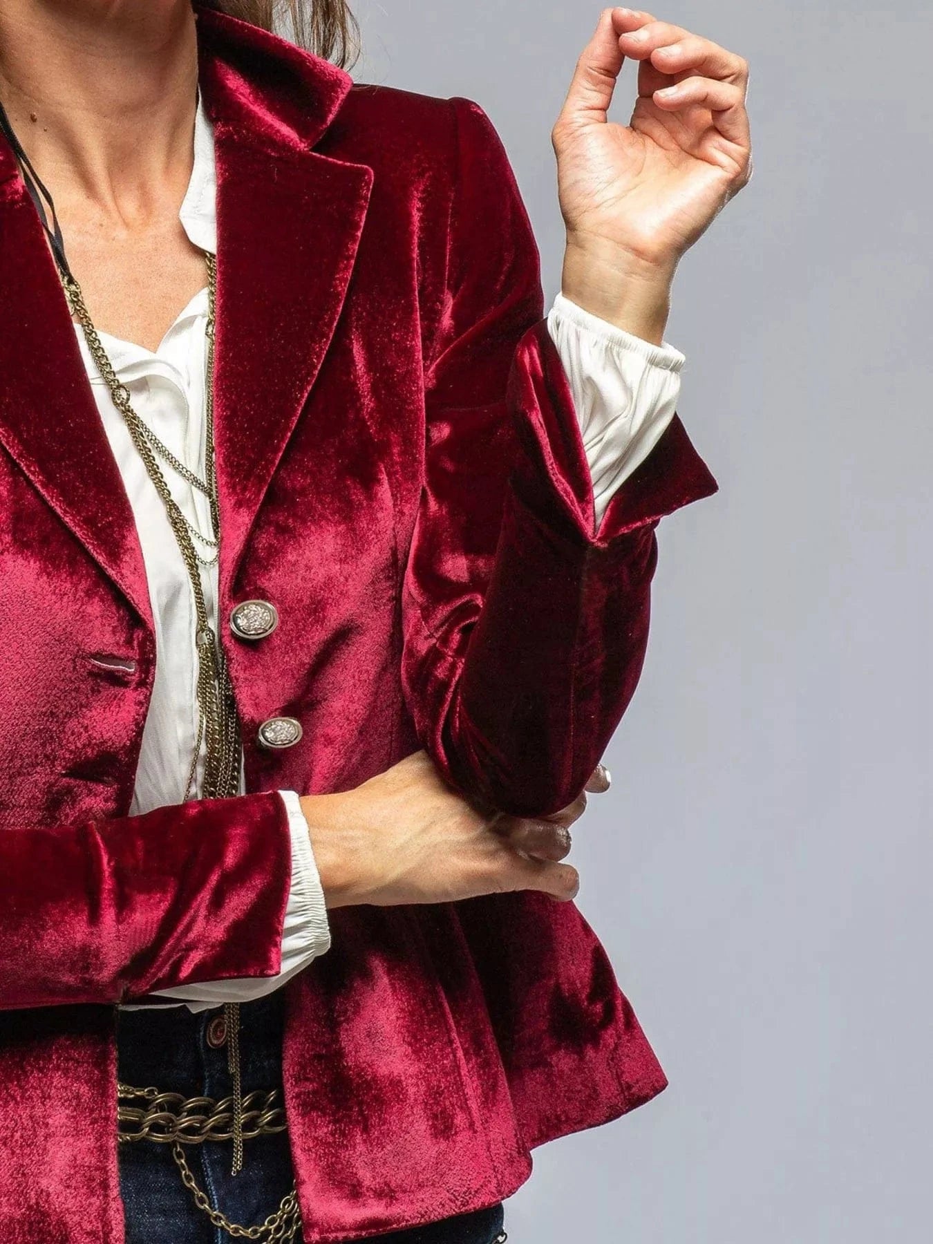 Velvet Lapel Collar Button Up Blazer Trendsi