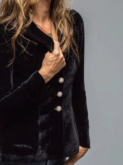 Velvet Lapel Collar Button Up Blazer Trendsi