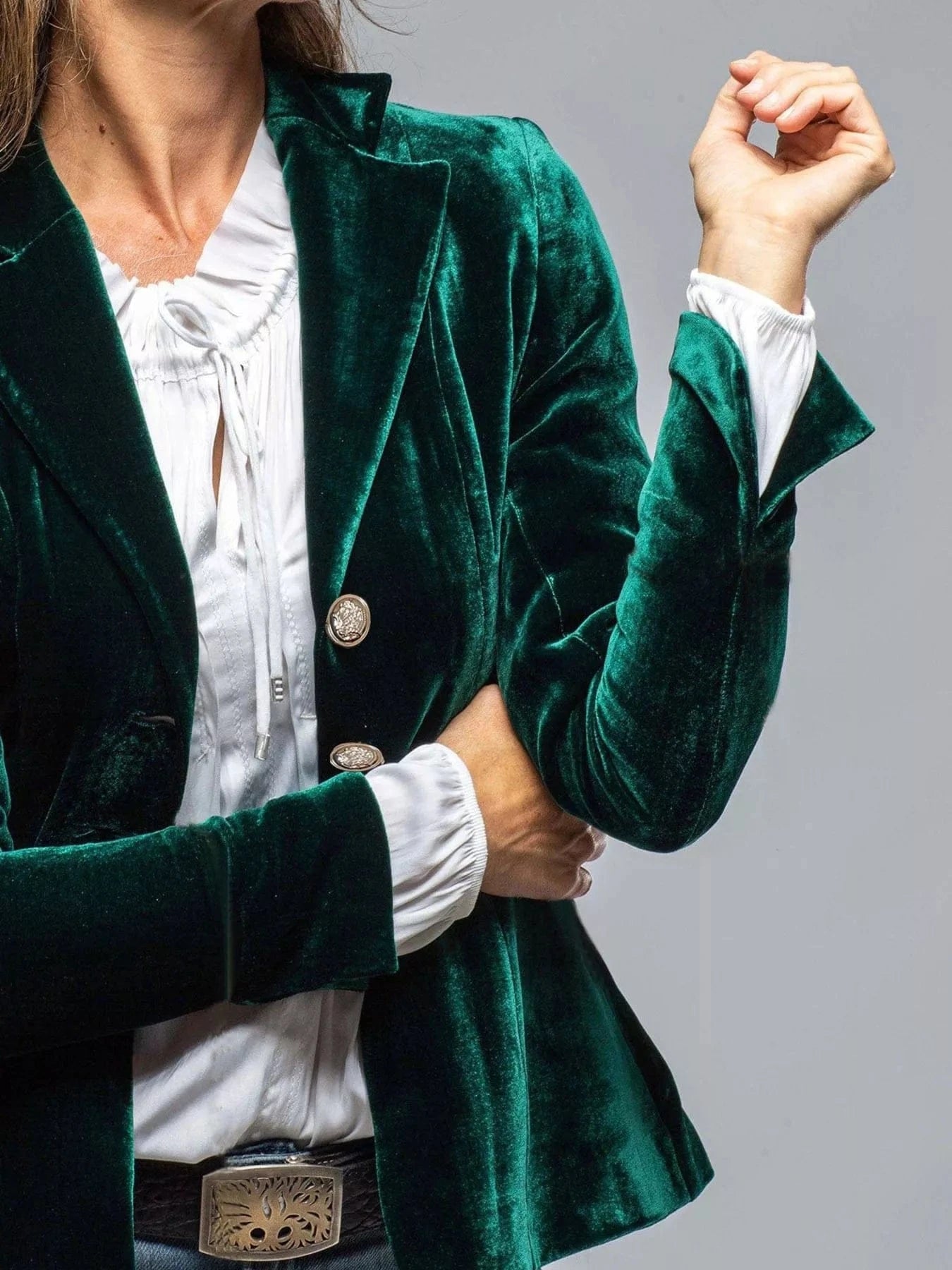 Velvet Lapel Collar Button Up Blazer Trendsi