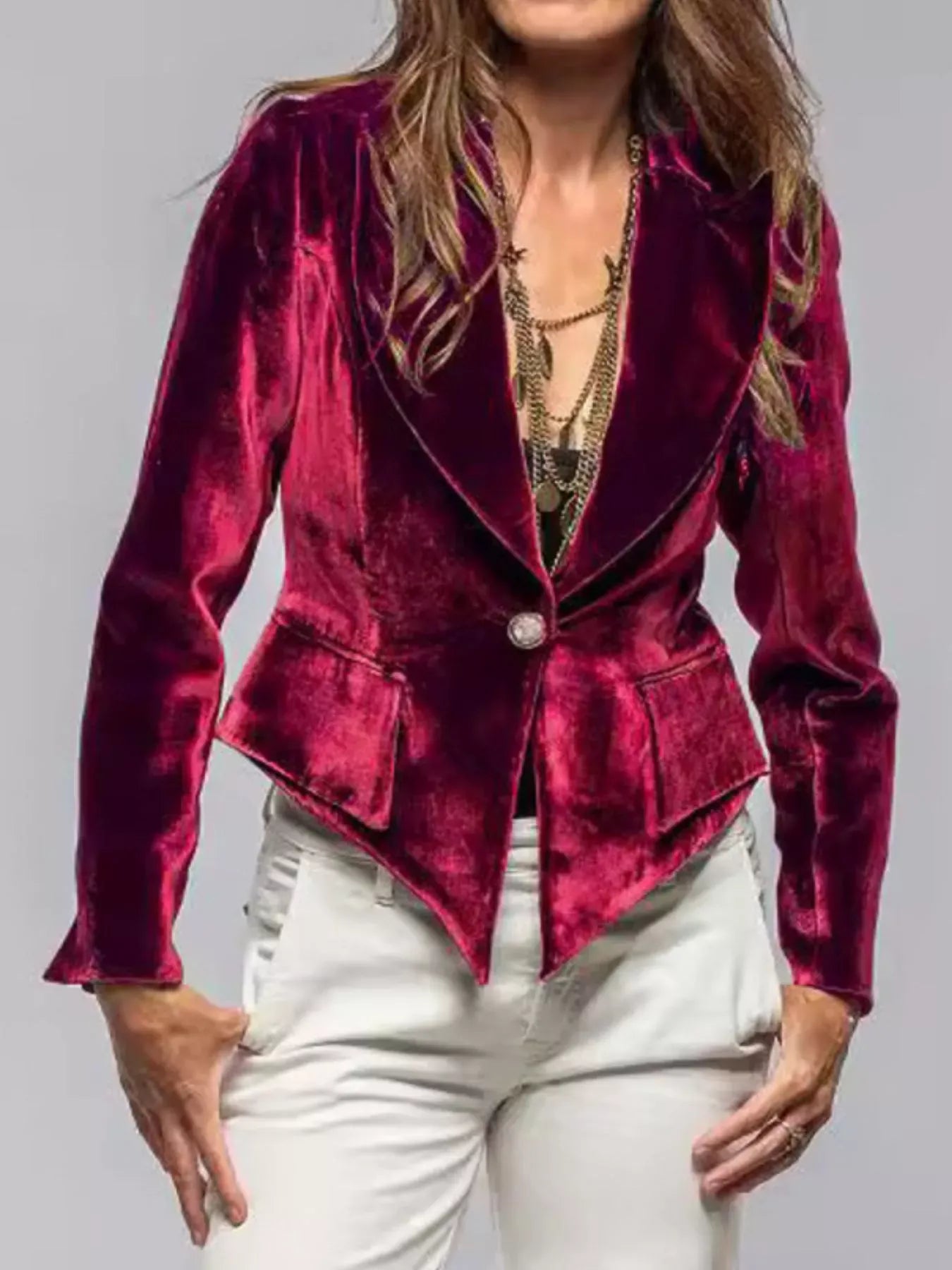 Velvet Lapel Collar One Button Blazer The Nichole Collection