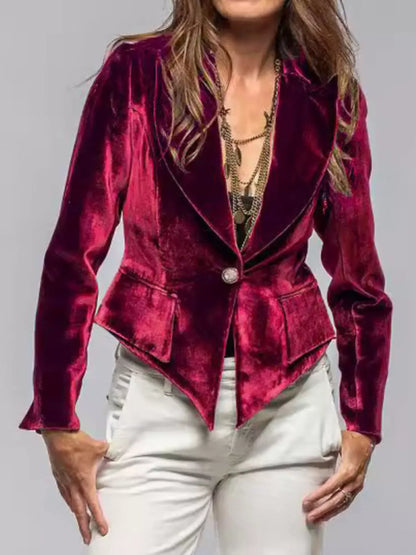 Velvet Lapel Collar One Button Blazer The Nichole Collection