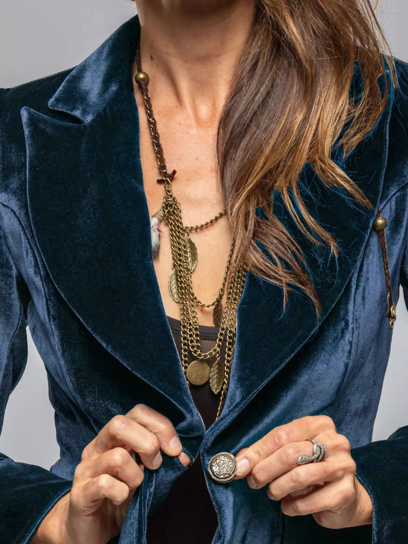 Velvet Lapel Collar One Button Blazer The Nichole Collection