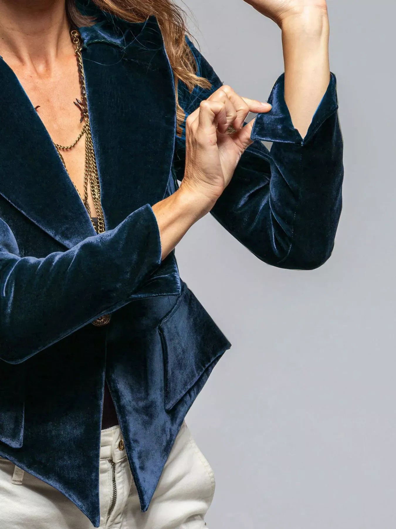 Velvet Lapel Collar One Button Blazer The Nichole Collection